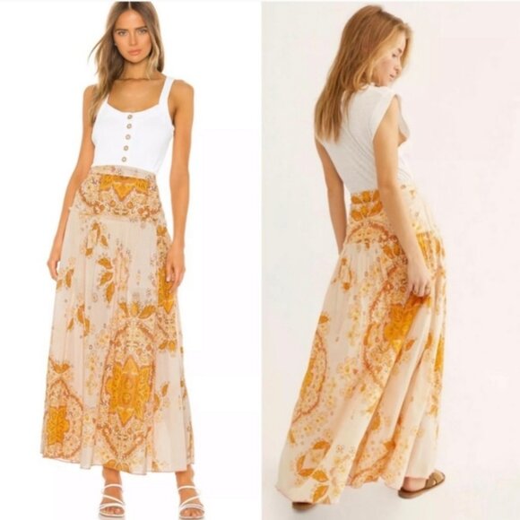 Free People Dresses & Skirts - Free People Farrah Drop Waist Tiered Maxi Skirt Ivory Combo